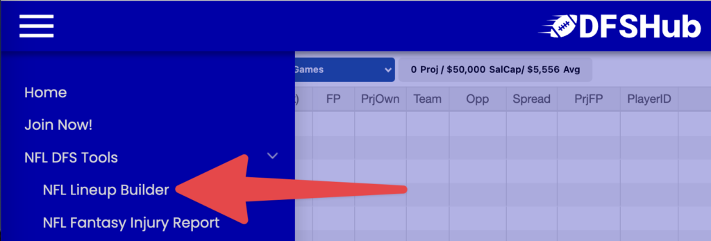 Our free NFL DFS Optimizer is available in the Lineup Builder